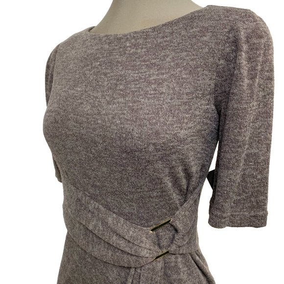 Ellen Tracy NWT Taupe Sweater Dress Accentuated Waist Gold Buckle - Picture 4 of 7